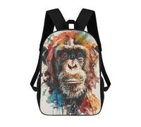 sinyumoney Splash Watercolor Monkey Children's Backpacks Kids Fun School Bag Boys Backpack Travel Bag Student Schoolbag Book Stationery Bag Chool Bags 17inch