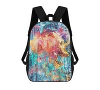 sinyumoney Splatter Skull Children's Backpack, 17 Inch 3D Printed School Backpack, Backpack Cartoon Adjustable School Bag for Primary School