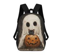 sinyumoney Spooky Cute Ghost And Black Cat with Pumpkin Backpack School Bag Water Resistant School Bag Business Backpack - Perfect for Travel, Work And Daily Use 17inch
