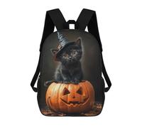 sinyumoney Spooky Halloween Kitten Rucksack Rucksack Casual Daypacks School Work Travel Bag for Men, Women & Teenage Boys 17inch