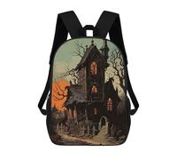 sinyumoney Spooky Haunted House at Sunset Rucksack High Secondary School Bags Casual Backpack for Girls Boys Teenage 17inch
