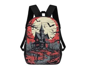 sinyumoney Spooky Haunted House with Bats Backpack School Large Water Resistant Laptop Backpack for Teenage Girls Boys Women Men 17inch