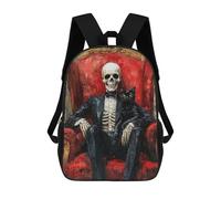 sinyumoney Spooky Skeleton with Black Cat Backpack School Bag Rucksack Casual Daypacks School Work Travel Bag for Teenage Girls Boys Women Men 17inch