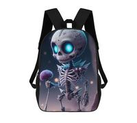 sinyumoney Spooky Skeleton with Glowing Eyes 3D Printed Children's School Backpack for Kids High Capacity Travel Rucksacks Book Bags Kids School Bag Back Pack 17inch
