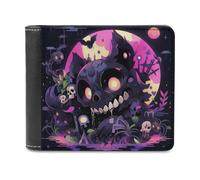 sinyumoney Spooky Skulls Under The Moonlit Sky 3D Print PU Leather Wallet Multiple Slots Banknote Compartments Stylish Durable Men's Wallets Gifts 11.7cm*9.5cm