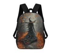 sinyumoney Spooky Witch in Autumn Forest 3D Printed 17inch Kids School Bag Rucksacks Children's School Fashion Casual Back Pack High Capacity Travel Book Bags
