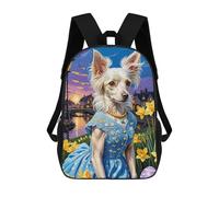 sinyumoney Spring Dog in Blue Dress Children's Backpack, 17 Inch 3D Printed School Backpack, Backpack Cartoon Adjustable School Bag for Primary School