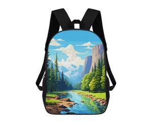sinyumoney Spring Yosemite Pixel Art Children's Backpacks School Backpack 3D Printed for Kids Travel Rucksacks Book Bags Kids 17inch School Bag