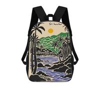 sinyumoney Sri Lanka Tropical Landscape Illustration 3D Printed 17 Inch School Backpack Casual Children's Backpacks 3D Printed for Boys Elementary And Middle