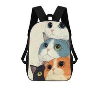 sinyumoney Stack of Four Cute Cats Illustration 3D Printed Kids Backpacks Boys Fashion School Bag Travel Backpacks School Bags for Boys Elementary School Students 17inch