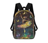 sinyumoney Stained Glass Ballerina 3D Printed School Bag Children's School Backpack Schoolbags Travel Backpacks Casual Fashion Bag for Kids School Students 17inch