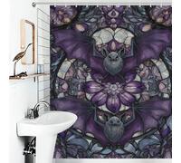 sinyumoney Stained Glass Bat Art Shower Curtain Waterproof Mould Thicken Durable Polyester Shower Curtains Set with 12 Hooks with Hooks 56.30x70.87Inch（143x180cm）