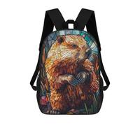 sinyumoney Stained Glass Beaver Backpack School Bag Water Resistant School Bag Business Backpack for Girls Boys Teenage 17inch