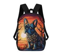 sinyumoney Stained Glass Bulldog Sunset Kids Backpacks Children Bag,Anime Bag,Large Capacity Kids Backpack, 3D Printed Children's,Student Schoolbag,Kids Boys Girls School Bag 17inch