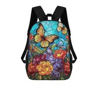 sinyumoney Stained Glass Butterflies & Flowers Backpacks 3D Printed Kids School Backpack Outdoor Casual Daypack Fashion Casual Children Backpacks Cute Travel Bags 17inch