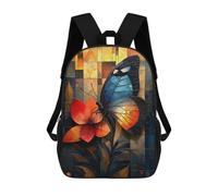 sinyumoney Stained Glass Butterfly on A Vibrant Flower Backpack School Rucksack Casual Daypacks School Work Travel Bag for Boys/Girls/Teenagers 17inch