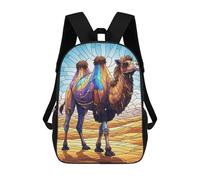 sinyumoney Stained Glass Camel in Desert Landscape 3D Printed 17inch Kids School Backpack School Bag Fashion Rucksacks for Boys Elementary And Middle School Students