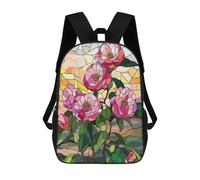 sinyumoney Stained Glass Camellia Flowers Backpacks Kids School Backpack School Bag 3D Printed School Bag for Boys Elementary And Middle School Students 17inch