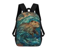 sinyumoney Stained Glass Capybara Waves Children's School Backpack 3D Printed for Kids Travel Rucksacks Book Bags Kids School Bag 17inch