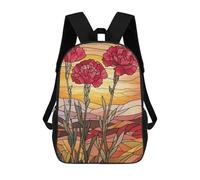 sinyumoney Stained Glass Carnations Kids' Backpack 3D Printing School Bag Boys Cool Daypacks Casual Knapsack Fun Back Bag for Kids And Teenager 17inch