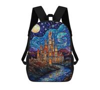 sinyumoney Stained Glass Castle Night Scene-4 School Bags Fashion Stationery Backpack Waterproof Casual Daypacks for Men, Women & Teenage Boys 17inch
