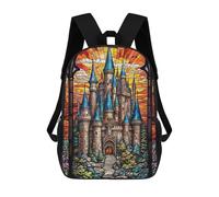 sinyumoney Stained Glass Castle Rucksacks 3D Printed Children Backpacks Fashion Casual Daypack Cute Travel Bags Outdoor Casual Daypack for Boy And Girl 17inch