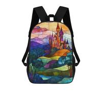 sinyumoney Stained Glass Castle School Bag Backpack Teen Schoolbag 3D Printing Adjustable Schoolbag Fashion Pocket Bag for Kids Boys Girls Students And Teenagers Fans 17inch