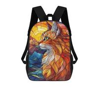 sinyumoney Stained Glass Cat Rucksacks 3D Printed Children Backpacks Fashion Casual Daypack Cute Travel Bags Outdoor Casual Daypack for Boy And Girl 17inch