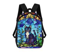 sinyumoney Stained Glass Cat Window-1 Backpacks, Kids Backpack Student School Bag 3D Printed Travel Backpacks Fashion Accessory Backpack Children Waterproof School Bags 17inch
