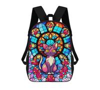 sinyumoney Stained Glass Cat Window Backpacks, Kids Backpack Student School Bag 3D Printed Travel Backpacks Fashion Accessory Backpack Children Waterproof School Bags 17inch