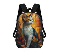 sinyumoney Stained Glass Cat with Autumn Glow Backpack School Bag High Secondary School Bags Casual Backpack for Campus Outdoor Travel Sports 17inch