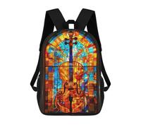 sinyumoney Stained Glass Cello Children's Backpacks School Backpack 3D Printed for Kids Travel Rucksacks Book Bags Kids 17inch School Bag
