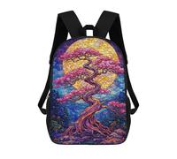 sinyumoney Stained Glass Cherry Blossom Tree Rucksack Daypacks Business Backpack Water Resistant Bookbag for Girl, Teen Girls 17inch