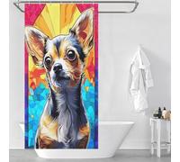 sinyumoney Stained Glass Chihuahua Portrait Shower Curtain Waterproof Mould Thicken Durable Polyester Shower Curtains Set with 12 Hooks with Hooks 35.43x70.87Inch（90x180cm）