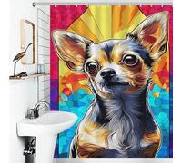 sinyumoney Stained Glass Chihuahua Portrait Shower Curtain Waterproof Mould Thicken Durable Polyester Shower Curtains Set with 12 Hooks with Hooks 56.30x70.87Inch（143x180cm）
