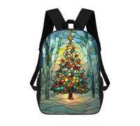 sinyumoney Stained Glass Christmas Tree Backpack School Bag Secondary Causal Travel High School Bags for School/Work/Travel 17inch