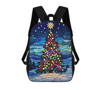 sinyumoney Stained Glass Christmas Tree Children's School Backpack Fashion Casual Children's Backpacks 3D Printed School Bags Boy Large Backpack 17inch