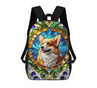 sinyumoney Stained Glass Corgi Backpack School Bag Rucksack Casual Daypacks School Work Travel Bag for Girl, Teen Girls 17inch