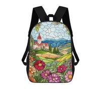 sinyumoney Stained Glass Countryside Backpacks 3D Printed Kids School Backpack Outdoor Casual Daypack Fashion Casual Children Backpacks Cute Travel Bags 17inch