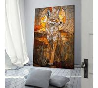 sinyumoney Stained Glass Coyote Art Work for Home Walls Wall Decor Ready to Hang for Bathroom Toilet Decor Large Canvas Wall Art for Living Room 24x36inch(60x90cm)