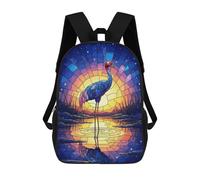 sinyumoney Stained Glass Crane at Sunset Backpack School Bag Travel College Rucksack Backpacks for Men, Women & Teenage Boys 17inch