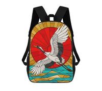 sinyumoney Stained Glass Crane Flying Over Water 3D Printed Children's School Backpack for Kids High Capacity Travel Rucksacks Book Bags Kids School Bag Back Pack 17inch