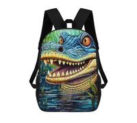 sinyumoney Stained Glass Crocodile in Jungle Kids Backpack,School Backpack Kids School Bag 3D Printed Cartoon Large Capacity Backpack for Kids Boys And Girls 17inch