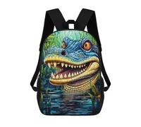 sinyumoney Stained Glass Crocodile in Pond Kids Backpack,School Backpack Kids School Bag 3D Printed Cartoon Large Capacity Backpack for Kids Boys And Girls 17inch