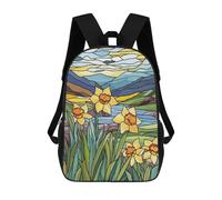 sinyumoney Stained Glass Daffodils School Backpack High Secondary School Bags Casual Backpack for Girls Boys Teenage 17inch