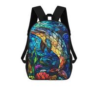 sinyumoney Stained Glass Dolphin Children's School Backpack Fashion Casual Children's Backpacks 3D Printed School Bags Boy Large Backpack 17inch