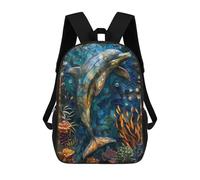 sinyumoney Stained Glass Dolphin Kids School Backpack School Bag 3D Printed School Bag for Boys Elementary And Middle School Students 17inch