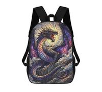 sinyumoney Stained Glass Dragon Roaring on Mountain School Bag Backpack Teen Schoolbag 3D Printing Adjustable Schoolbag Fashion Pocket Bag for Kids Boys Girls Students And Teenagers Fans 17inch