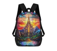 sinyumoney Stained Glass Fantasy Castle School Bag 3D Printed Backpacks Fashion Kids School Backpack Boys Rucksacks for Boys Middle School Students 17inch