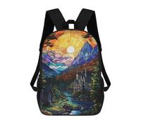 sinyumoney Stained Glass Fantasy Landscape with Castle School Bags High Secondary School Bags Casual Backpack for Campus Outdoor Travel Sports 17inch
